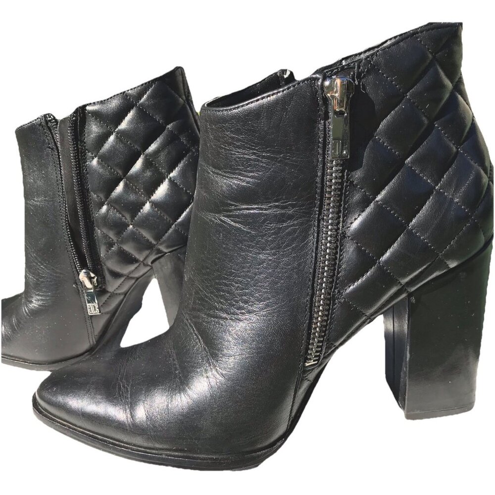 Ivanka Trump Black Leather Heeled Ankle Boot Women's 9
